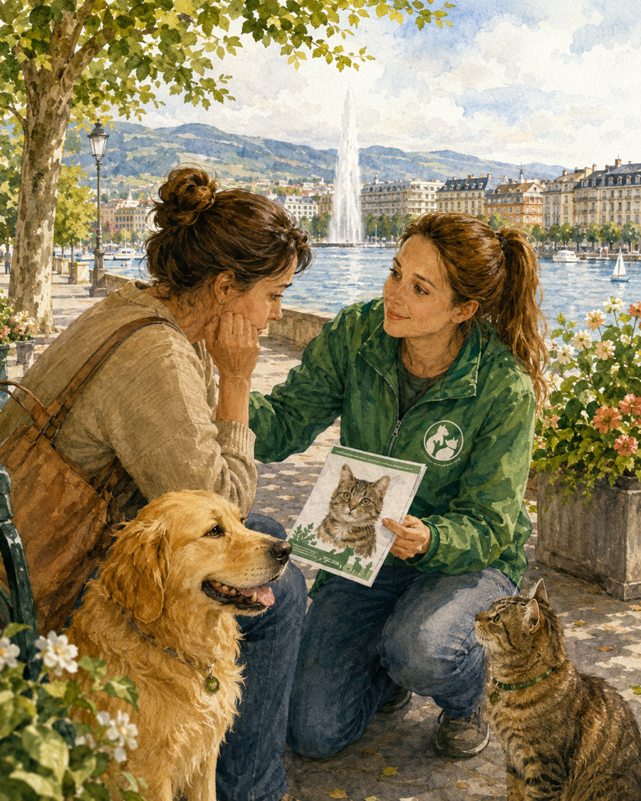 Illustration de l'accompagnement proposé par SOS Animaux Perdus Genève