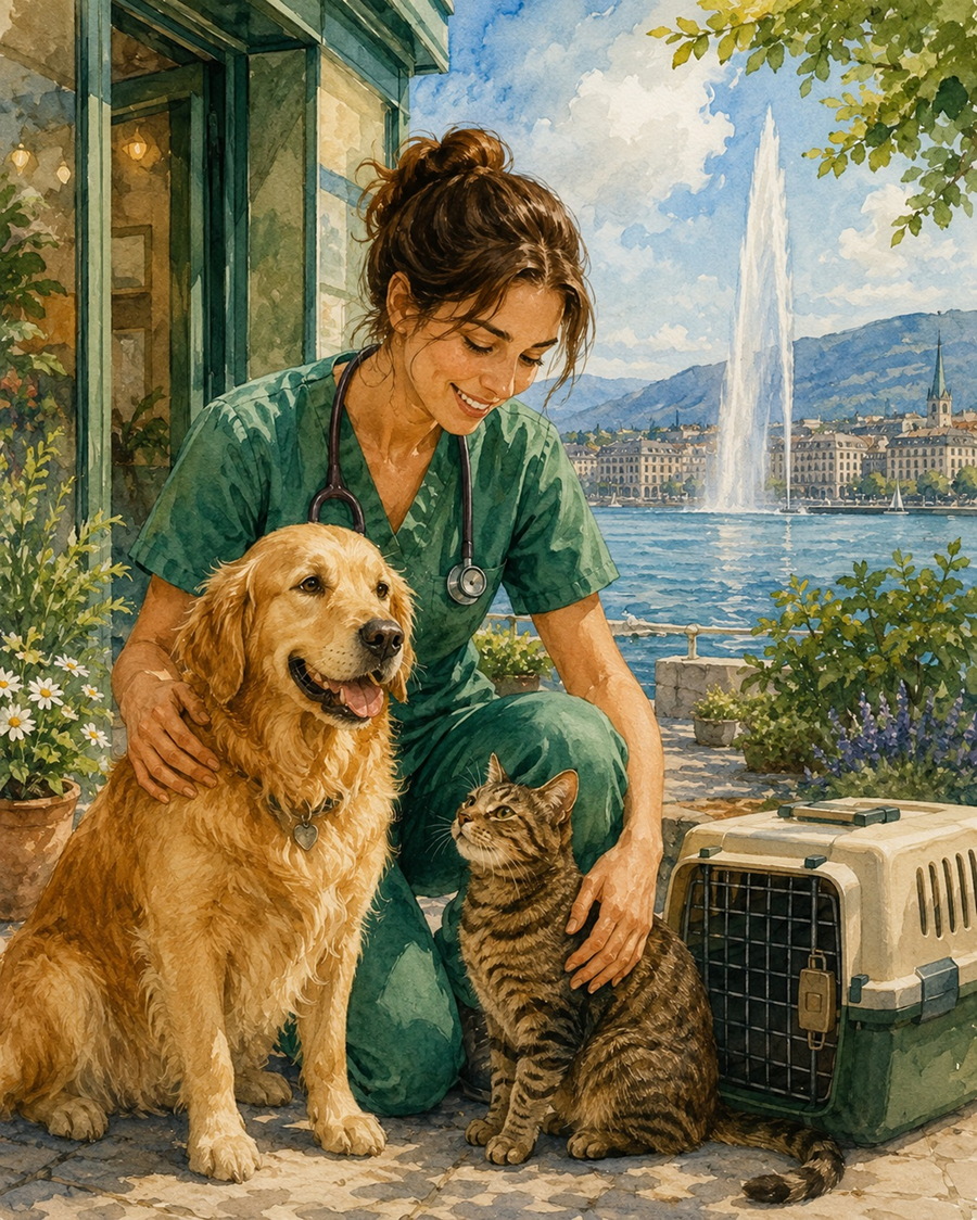 Illustration de soins vétérinaires pour un chien et un chat